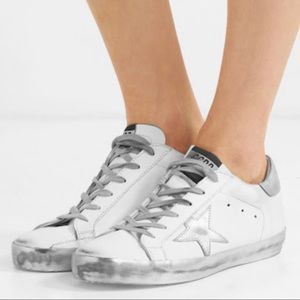 Golden Goose Deluxe Brand White Silver Sole Distressed Superstar Sneakers Sz 38